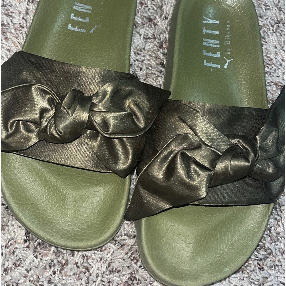 Green Fenty Bow Slides